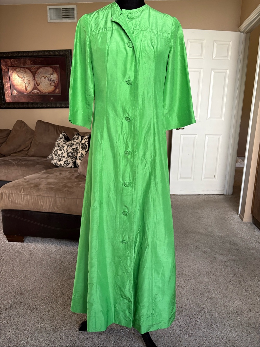 Vintage Marshall Field & Company Silk Elegant Green Dress with Front Buttons